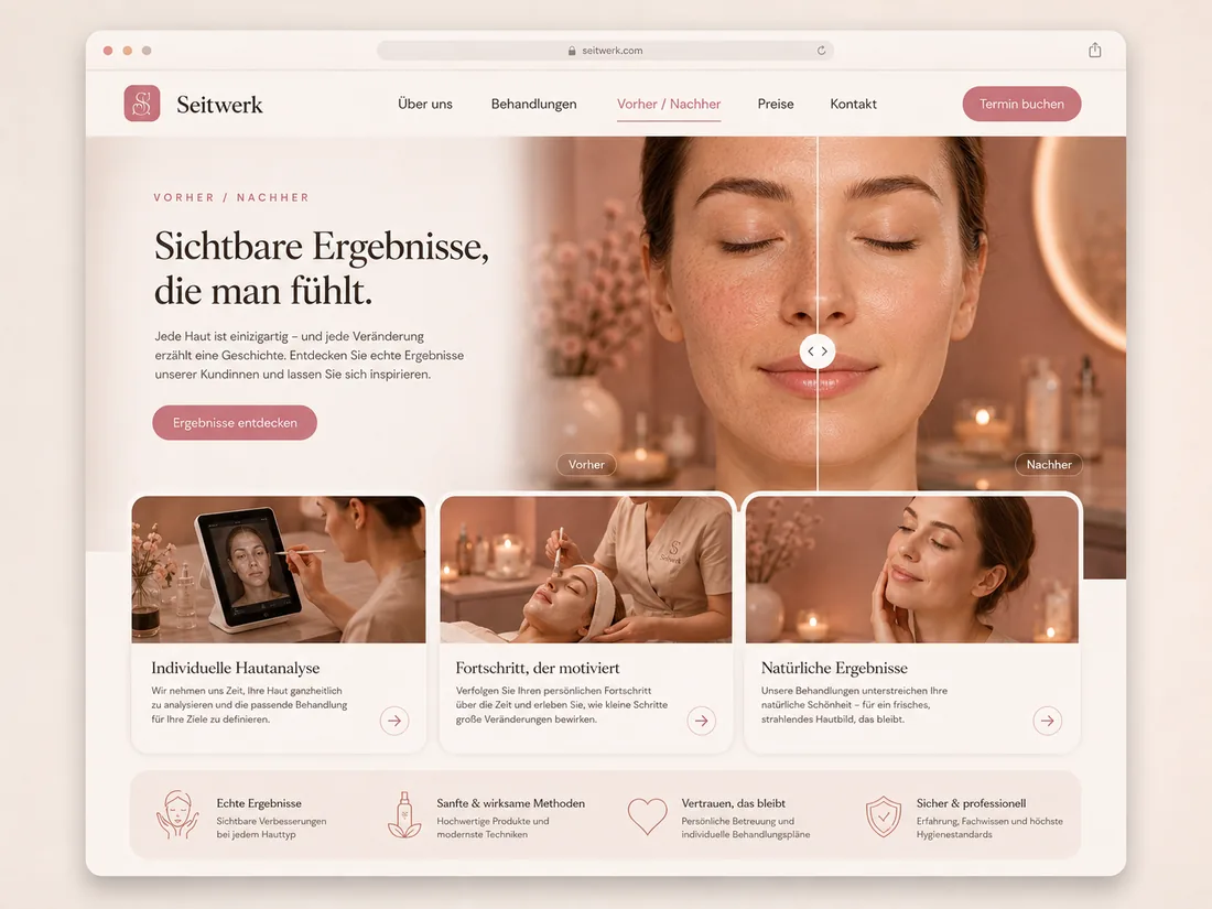 Website für Beauty & Wellness: Vorher / Nachher – Beispielseite mit Seitenwirkung