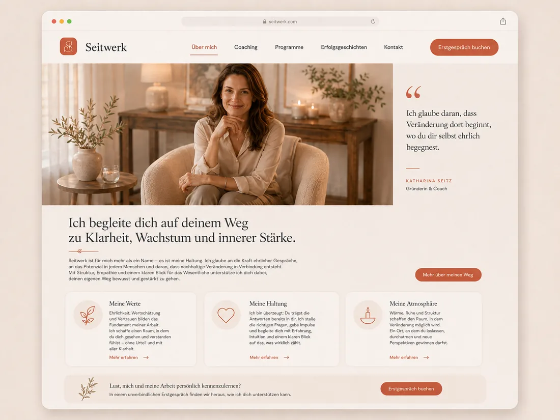 Website für Coaching & Beratung: Über mich – Beispielseite mit Seitenwirkung