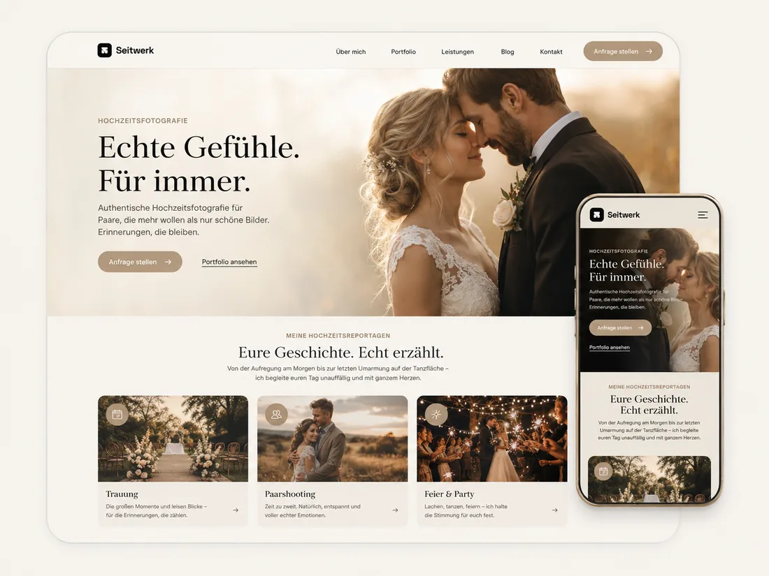 Website für Fotografie: Hochzeit – Beispielseite mit Seitenwirkung